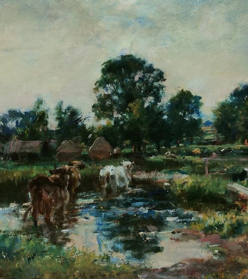 OIL PAINTING BY WILLIAM MARK FISHER CATTLE BY A STREAM - ADDITIONAL PHOTO 4