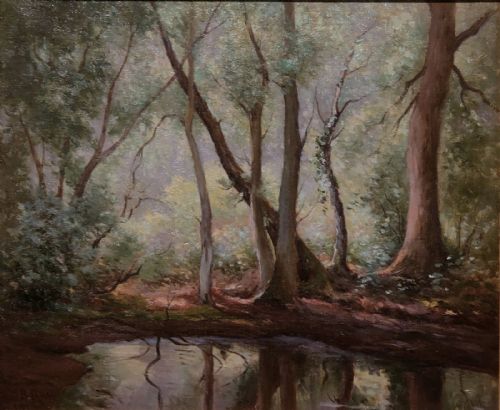 OIL PAINTING BY WILLIAM B ROWE THE WOODLAND POOL - ADDITIONAL PHOTO 1