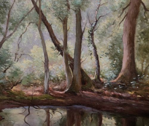 OIL PAINTING BY WILLIAM B ROWE THE WOODLAND POOL - ADDITIONAL PHOTO 3
