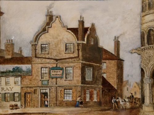 OIL PAINTING BY THOMAS COOPER MOORE OLD COACH AND HORSES PARLIAMENT STREET NOTTINGHAM - ADDITIONAL PHOTO 1