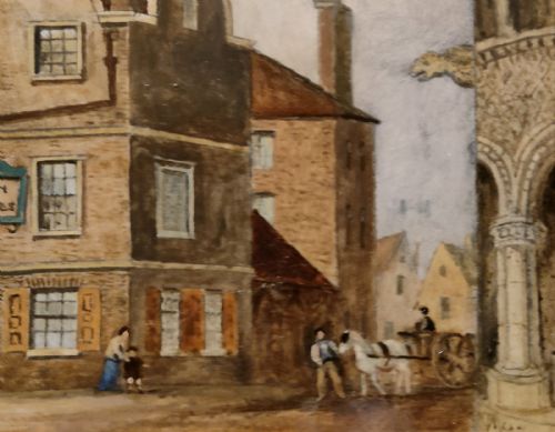 OIL PAINTING BY THOMAS COOPER MOORE OLD COACH AND HORSES PARLIAMENT STREET NOTTINGHAM - ADDITIONAL PHOTO 2