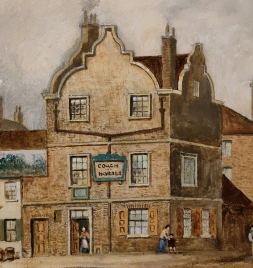 OIL PAINTING BY THOMAS COOPER MOORE OLD COACH AND HORSES PARLIAMENT STREET NOTTINGHAM - ADDITIONAL PHOTO 3