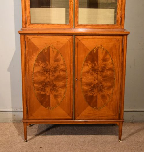 LATE VICTORIAN SATINWOOD GLAZED TOP BOOKCASE CABINET - ADDITIONAL PHOTO 2