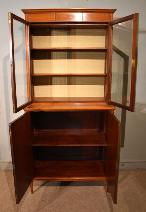 LATE VICTORIAN SATINWOOD GLAZED TOP BOOKCASE CABINET - ADDITIONAL PHOTO 4