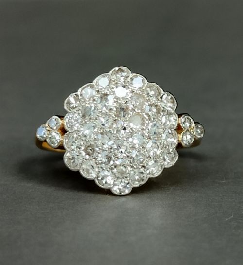 art deco 18ct gold platinum diamond plaque ring - CATEGORY: ANTIQUE LIGHTING - DATED 1920
