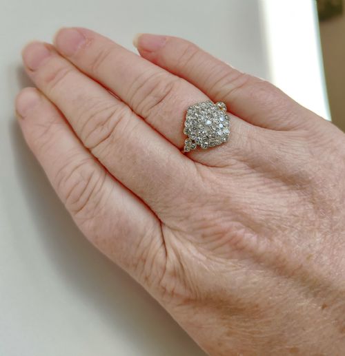 ART DECO 18CT GOLD PLATINUM DIAMOND PLAQUE RING - ADDITIONAL PHOTO 2