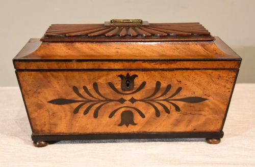 19TH CENTURY MAHOGANY AND EBONY INLAID TEA CADDY - ADDITIONAL PHOTO 1