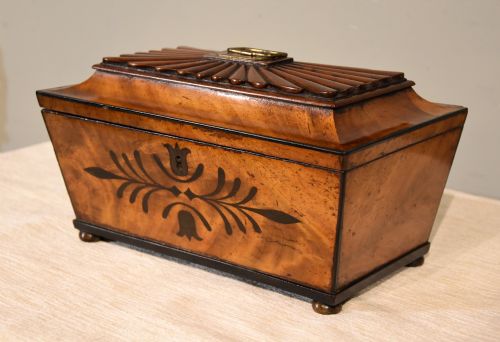 19TH CENTURY MAHOGANY AND EBONY INLAID TEA CADDY - ADDITIONAL PHOTO 3
