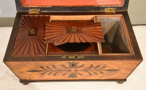 19TH CENTURY MAHOGANY AND EBONY INLAID TEA CADDY - ADDITIONAL PHOTO 5
