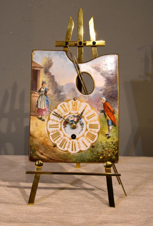 french porcelain mantel clock of artists palette - CATEGORY: ANTIQUE CLOCKS - DATED 19TH CENTURY