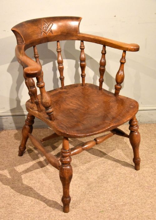 19TH CENTURY SMOKERS BOW CHAIR MASONIC CARVING - ADDITIONAL PHOTO 2
