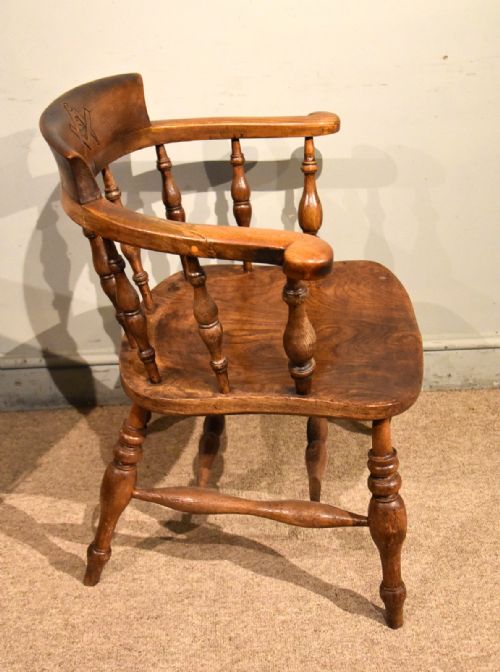 19TH CENTURY SMOKERS BOW CHAIR MASONIC CARVING - ADDITIONAL PHOTO 3