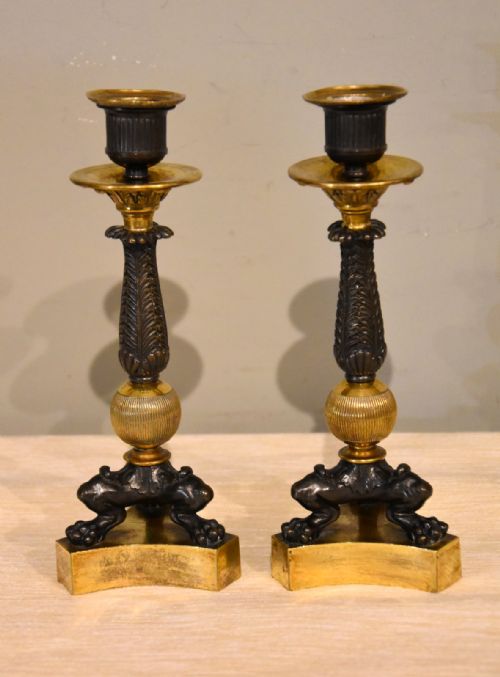 pair of 19th century french bronze and gilt candlesticks - CATEGORY: ANTIQUE LIGHTING - DATED 19TH CENTURY