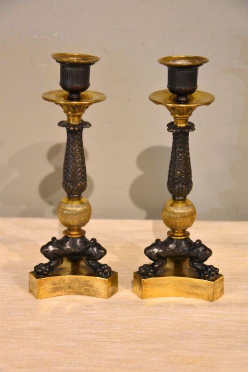 PAIR OF 19TH CENTURY FRENCH BRONZE AND GILT CANDLESTICKS - ADDITIONAL PHOTO 2