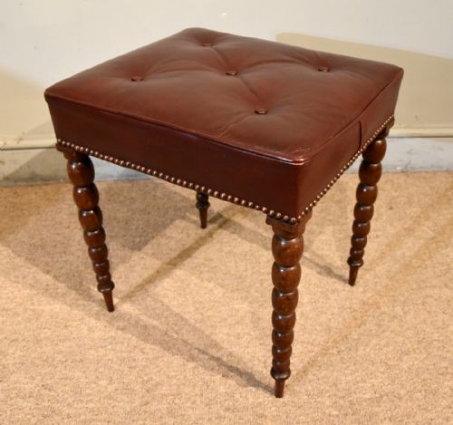 19th century scottish rosewood leather footstool - CATEGORY: ANTIQUE STOOLS - DATED 19TH CENTURY
