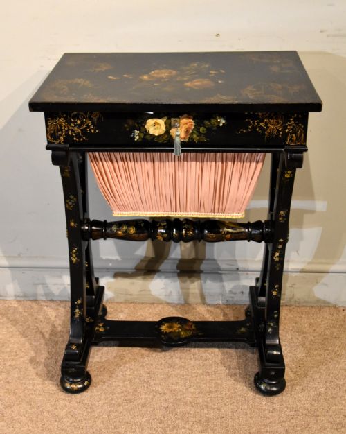 mid 19th century lacquer and painted worktable - CATEGORY: ANTIQUE TABLES - DATED 19TH CENTURY