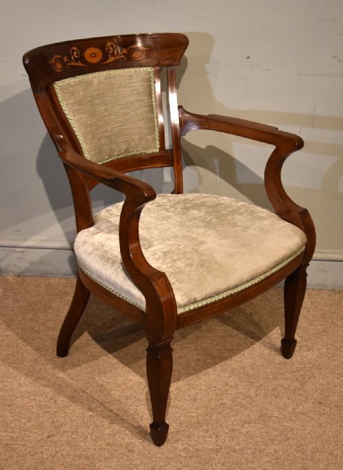 VICTORIAN MAHOGANY INLAID CHAIR JENKS WOOD - ADDITIONAL PHOTO 3