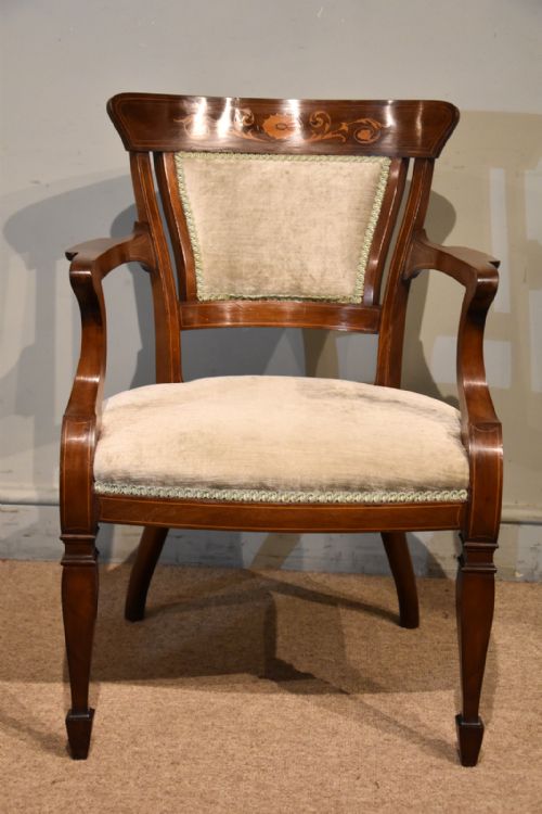 VICTORIAN MAHOGANY INLAID CHAIR JENKS WOOD - ADDITIONAL PHOTO 6