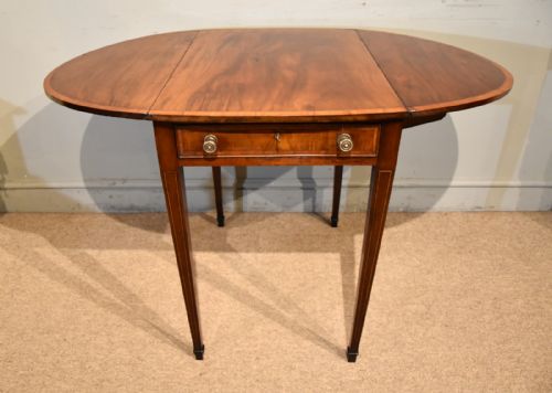 georgian mahogany inlaid oval pembroke table - CATEGORY: ANTIQUE TABLES - DATED GEORGIAN