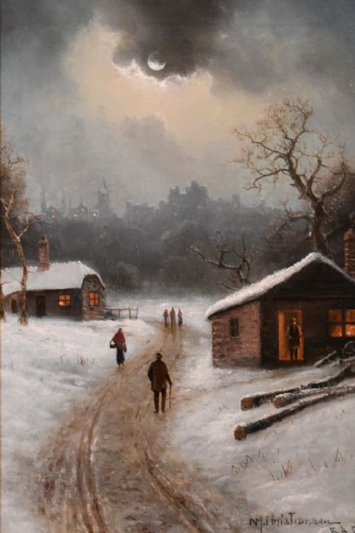 OIL PAINTING BY NILS HANS CHRISTIANSEN EVENING BY A DUTCH TOWN - ADDITIONAL PHOTO 1