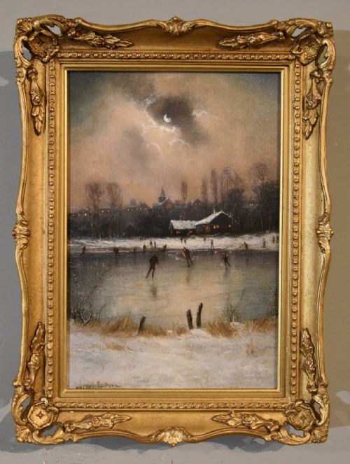 oil painting by nils hans christiansen skating - CATEGORY: ANTIQUE ART - DATED 19TH CENTURY