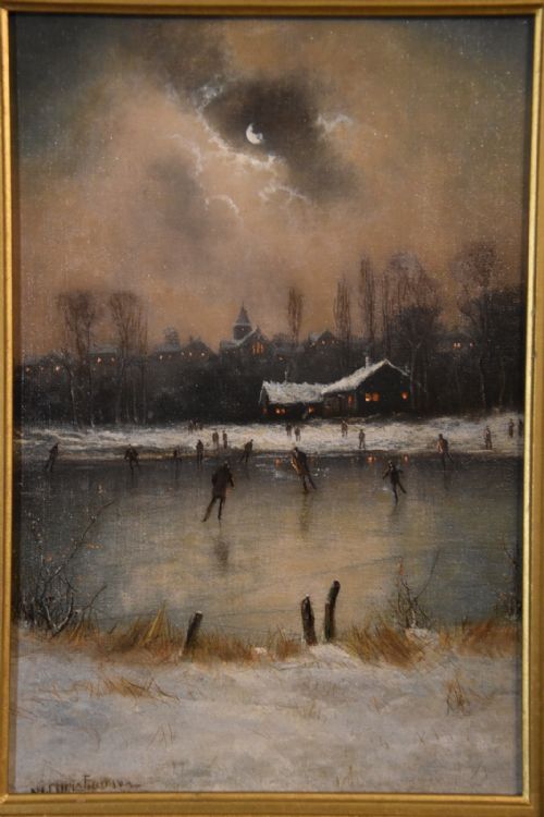 OIL PAINTING BY NILS HANS CHRISTIANSEN SKATING - ADDITIONAL PHOTO 2