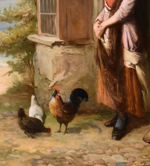 OIL PAINTING BY WILLIAM HARRIS WEATHERHEAD THE NET MENDER - ADDITIONAL PHOTO 2