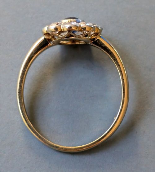 ART DECO 18CT GOLD SAPPHIRE DIAMOND DAISY RING - ADDITIONAL PHOTO 7
