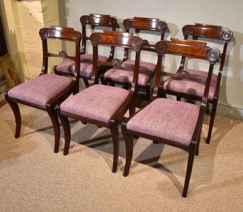 SET OF SIX REGENCY MAHOGANY SABRE LEG CARVED DINING CHAIRS - ADDITIONAL PHOTO 1
