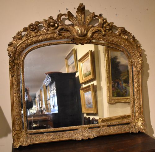19TH CENTURY GILTWOOD CARVED OVERMANTEL MIRROR - ADDITIONAL PHOTO 1