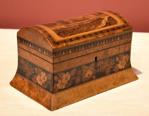 19th century tunbridge ware tea caddy by henry hollamby - CATEGORY: ANTIQUE BOXES - DATED 19TH CENTURY