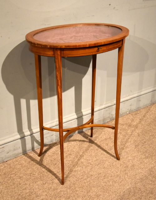 19TH CENTURY SATINWOOD OVAL BIJOUTERIE VITRINE - ADDITIONAL PHOTO 1