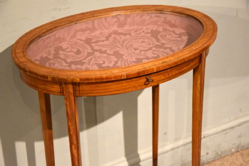 19TH CENTURY SATINWOOD OVAL BIJOUTERIE VITRINE - ADDITIONAL PHOTO 4