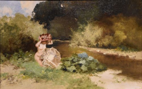 OIL PAINTING BY ANTAL NEDGRADY BY THE RIVERBANK - ADDITIONAL PHOTO 1