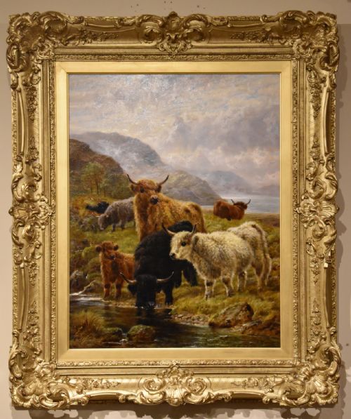 OIL PAINTING PAIR BY ROBERT WATSON HIGHLAND CATTLE AND SHEEP IN THE GLEN - ADDITIONAL PHOTO 3