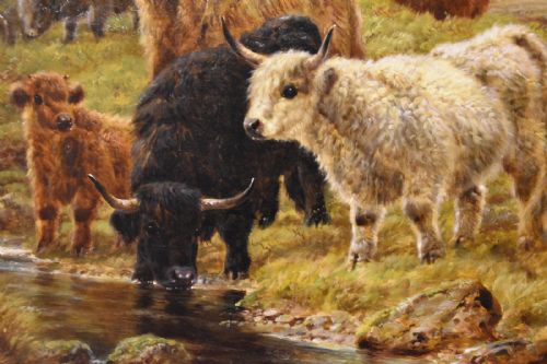OIL PAINTING PAIR BY ROBERT WATSON HIGHLAND CATTLE AND SHEEP IN THE GLEN - ADDITIONAL PHOTO 6