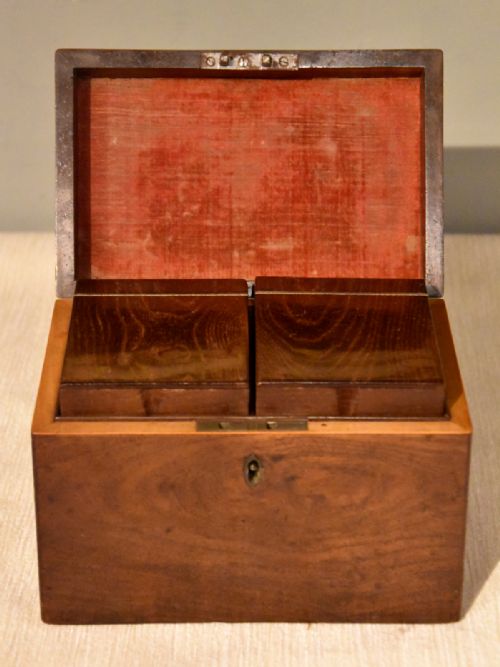GEORGIAN TEA CHEST WITH SOLID SILVER HANDLE - ADDITIONAL PHOTO 1