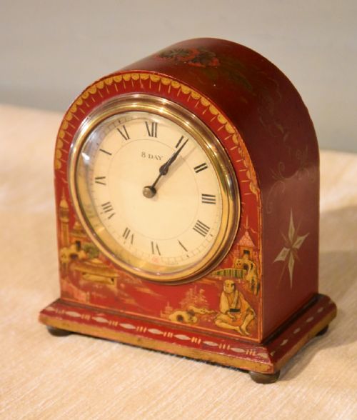 EARLY 20TH CENTURY RED CHINOISERIE MANTEL CLOCK - ADDITIONAL PHOTO 1