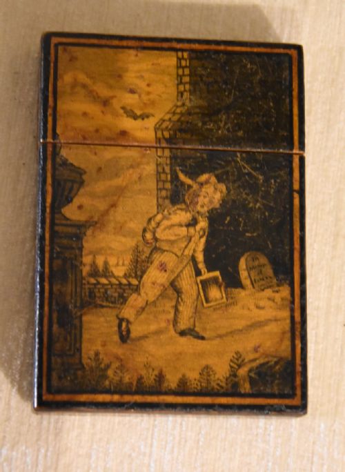 RARE 19TH CENTURY PENWORK CARD CASE - ADDITIONAL PHOTO 1
