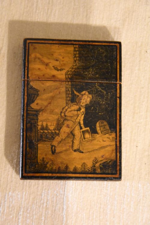 RARE 19TH CENTURY PENWORK CARD CASE - ADDITIONAL PHOTO 2