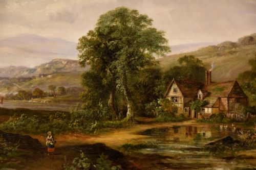 OIL PAINTING BY JOHN WESTALL A FARMHOUSE ON THE RIVER DART - ADDITIONAL PHOTO 4