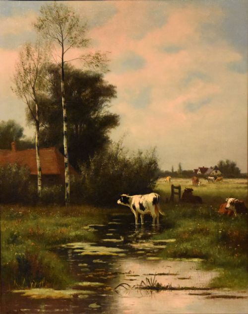 OIL PAINTING BY WILLIAM FREDERICK HULK A SURREY MEADOW CATTLE AND SHEEP - ADDITIONAL PHOTO 1