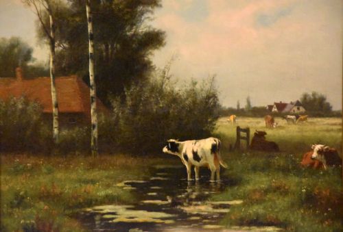 OIL PAINTING BY WILLIAM FREDERICK HULK A SURREY MEADOW CATTLE AND SHEEP - ADDITIONAL PHOTO 2