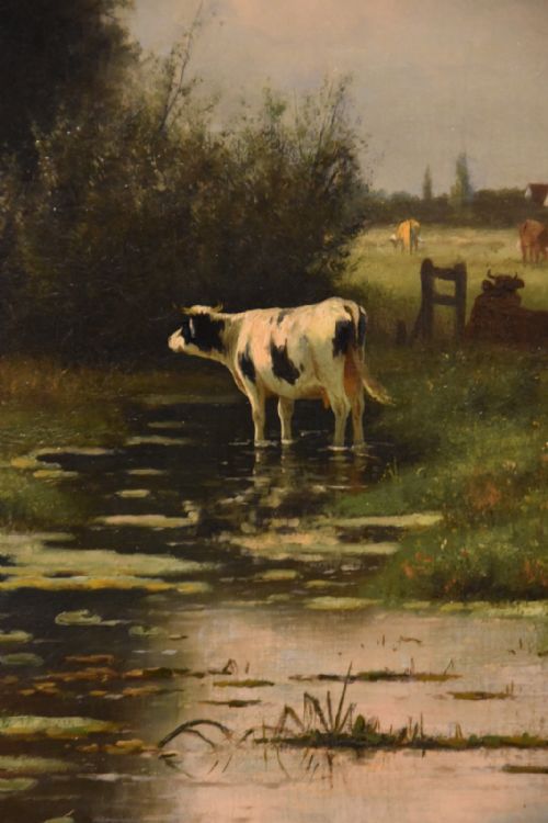 OIL PAINTING BY WILLIAM FREDERICK HULK A SURREY MEADOW CATTLE AND SHEEP - ADDITIONAL PHOTO 3