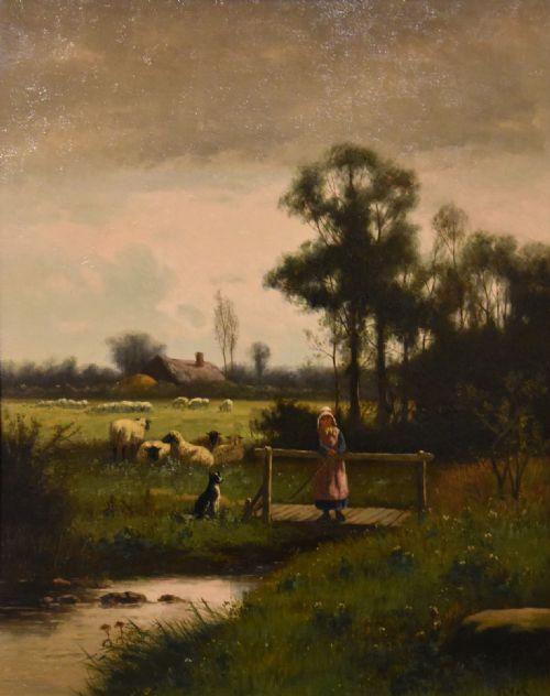OIL PAINTING BY WILLIAM FREDERICK HULK A SURREY MEADOW CATTLE AND SHEEP - ADDITIONAL PHOTO 5
