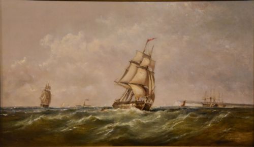 OIL PAINTING PAIR BY EBENEEZER COLLS POUNDING THE CHANNEL - ADDITIONAL PHOTO 2