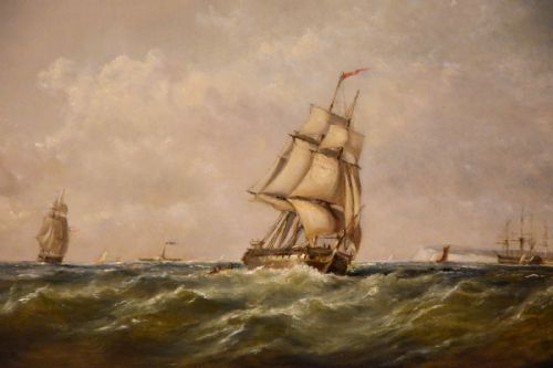 OIL PAINTING PAIR BY EBENEEZER COLLS POUNDING THE CHANNEL - ADDITIONAL PHOTO 3