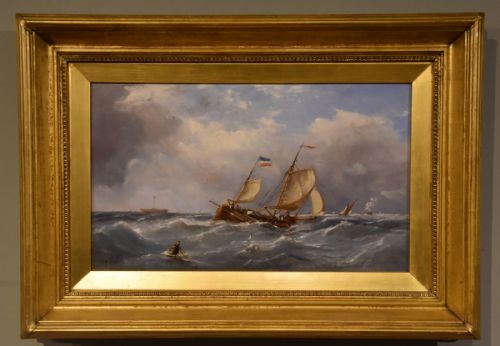 OIL PAINTING PAIR BY EBENEEZER COLLS POUNDING THE CHANNEL - ADDITIONAL PHOTO 5