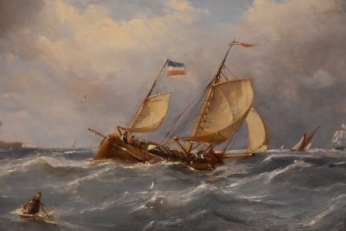 OIL PAINTING PAIR BY EBENEEZER COLLS POUNDING THE CHANNEL - ADDITIONAL PHOTO 7