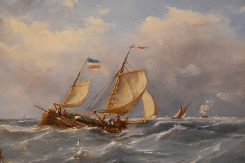 OIL PAINTING PAIR BY EBENEEZER COLLS POUNDING THE CHANNEL - ADDITIONAL PHOTO 8